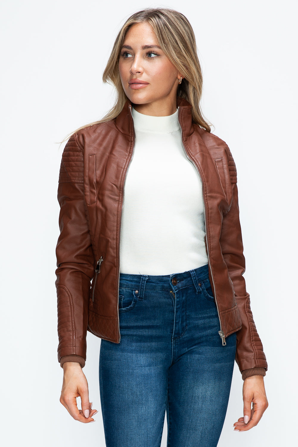 Stilla | Faux Layered Double-Zipper Jacket with Fuzzy Hood