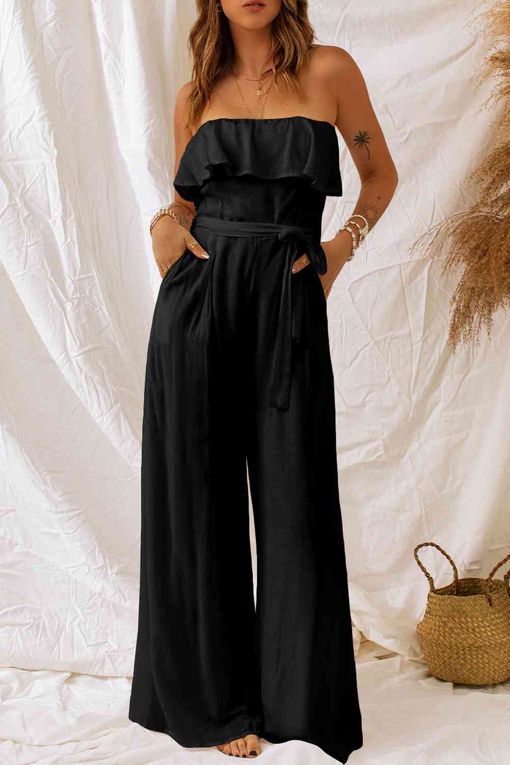 Stilla | Talje Rynket Off-Shoulder Bred Ben Jumpsuit
