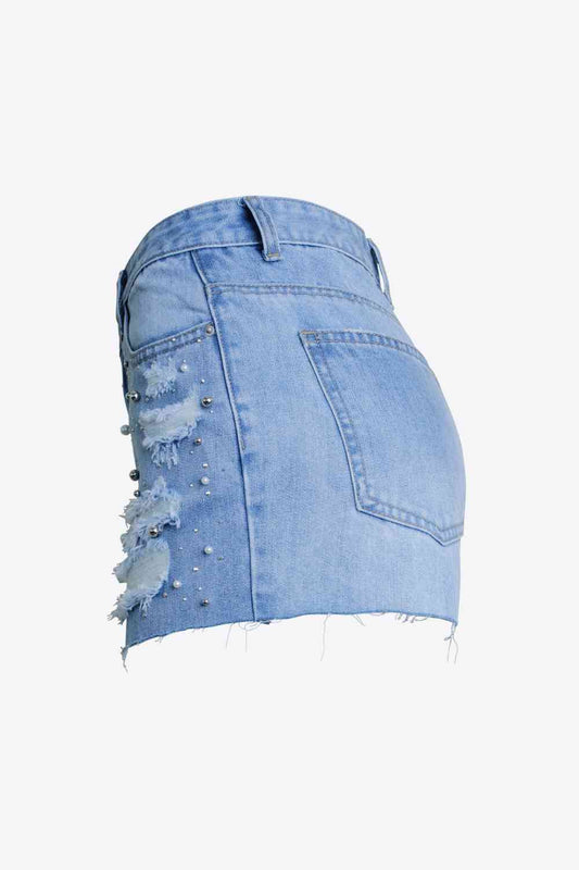 Stilla | Størrelse Distressed Bead Denim Shorts