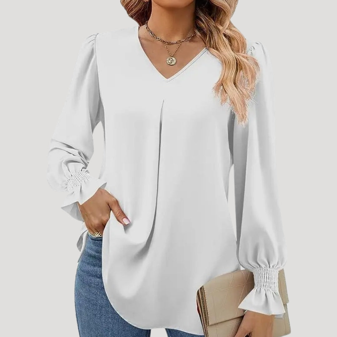 Stilla | Elegant V-Hals Langærmet Bluse