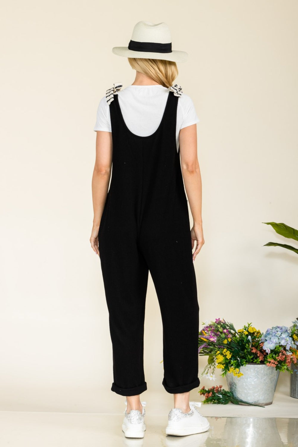 Stilla | Full Size Stripe Contrast Pocket Rib Jumpsuit