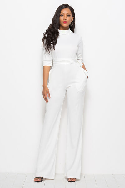 Stilla | Neck Tie-livvidde Halv Ærme Jumpsuit