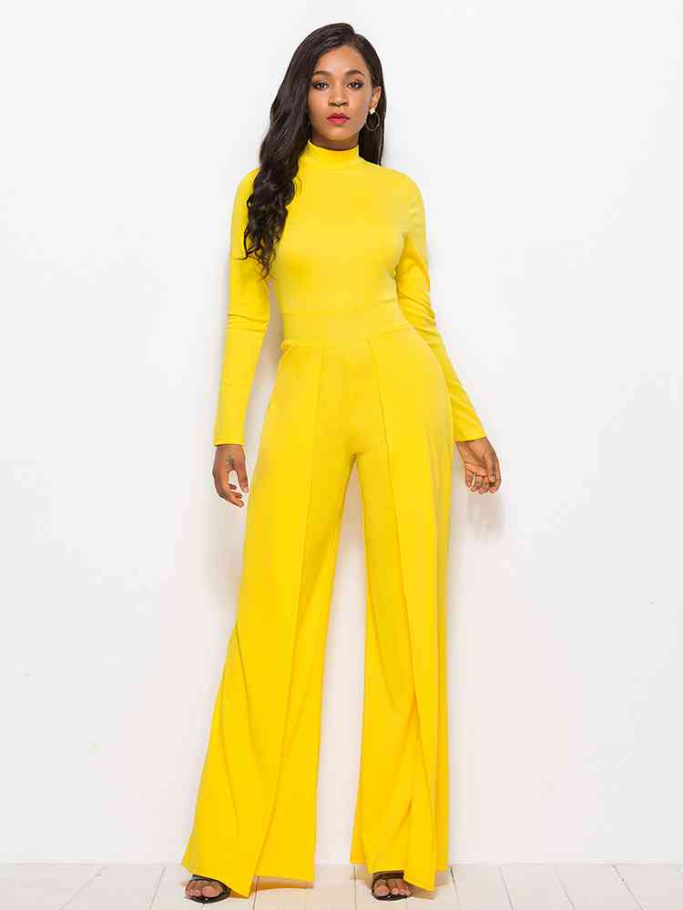 Stilla | Ærme Mock Neck Bred Ben Jumpsuit