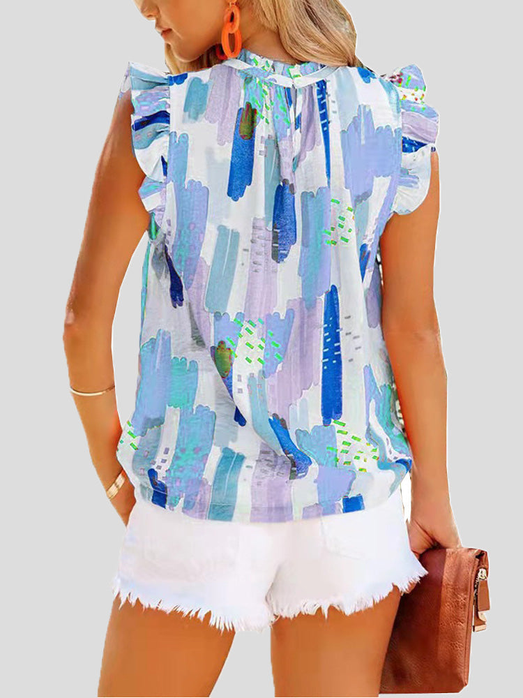 Stilla | Kvinder Bluser Afslappet Multifarvet Print Ærmeløs Chiffon Bluse
