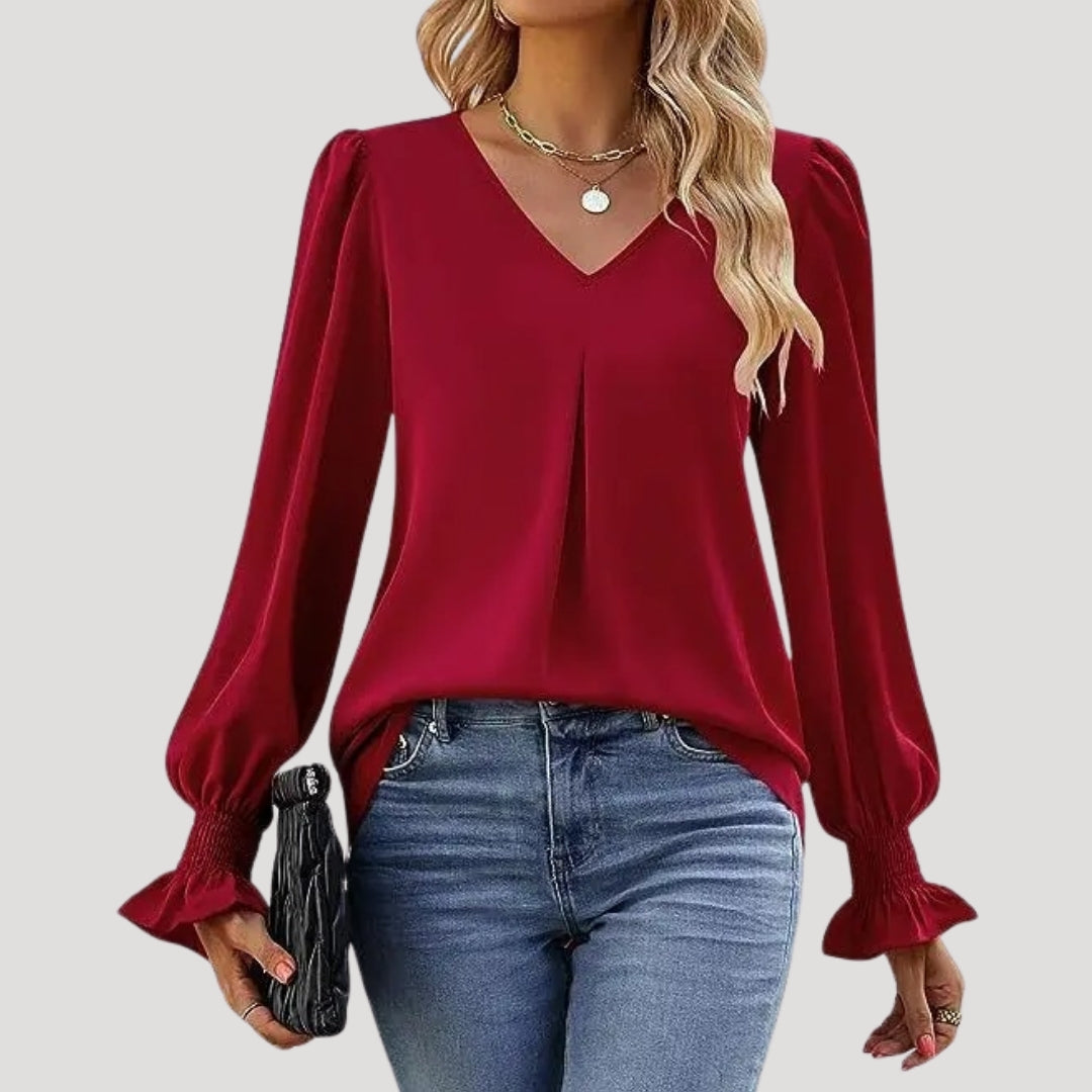 Stilla | Elegant V-Hals Langærmet Bluse