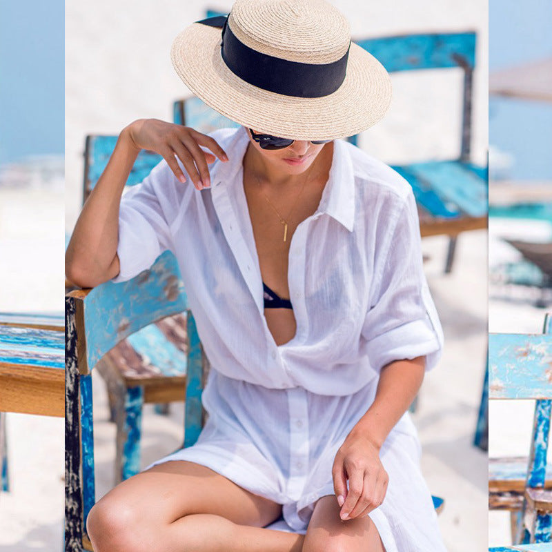 Dame afslappet maxikjole med elegant skjortekrave Stilla