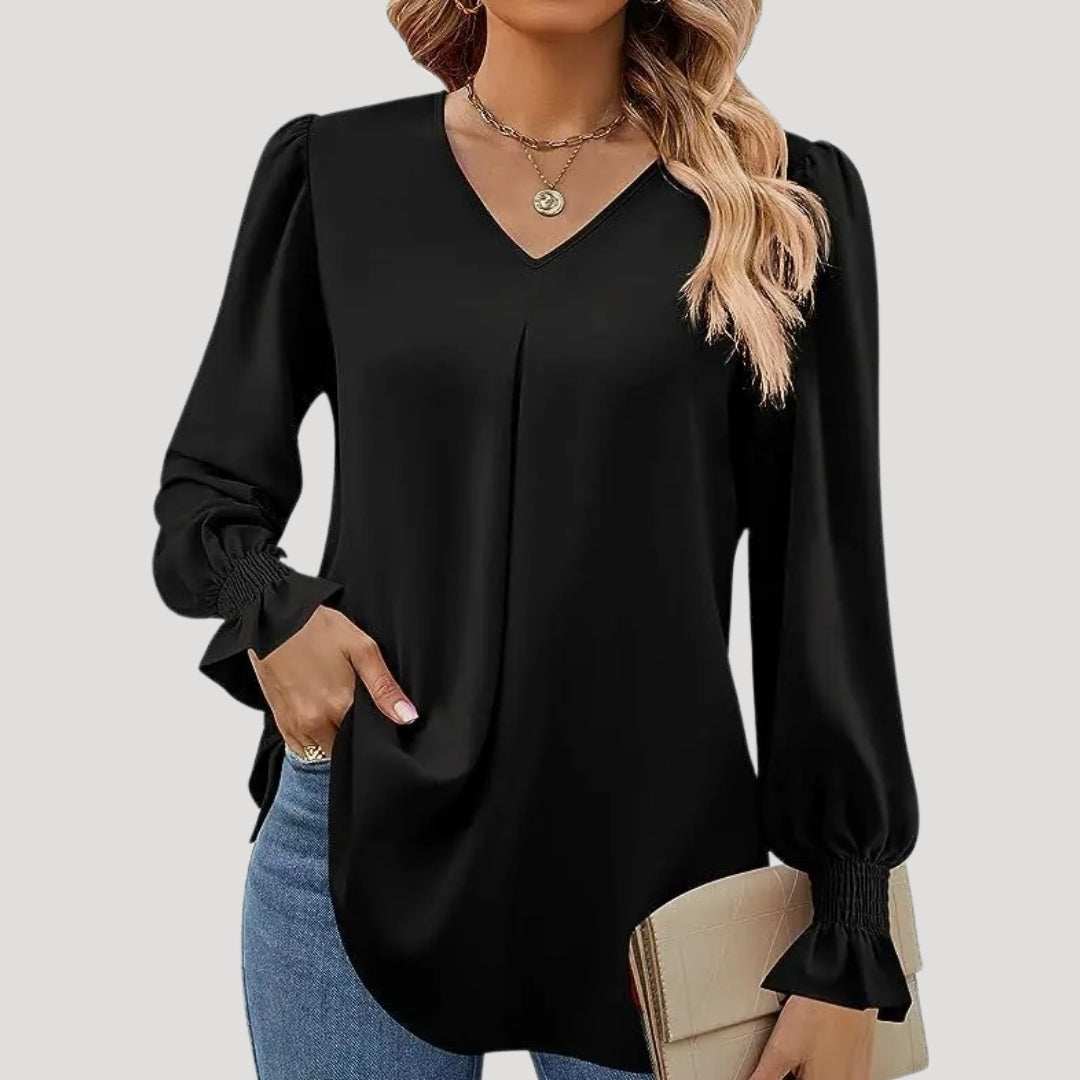 Stilla | Elegant V-Hals Langærmet Bluse