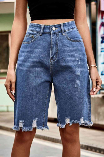 Stilla | Hem Høj Talje Denim Shorts Med Lommer