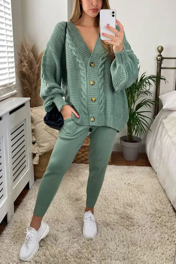 Stilla | Cozy Island Pocketed Cable Knit Afslappet Loungewear Sæt