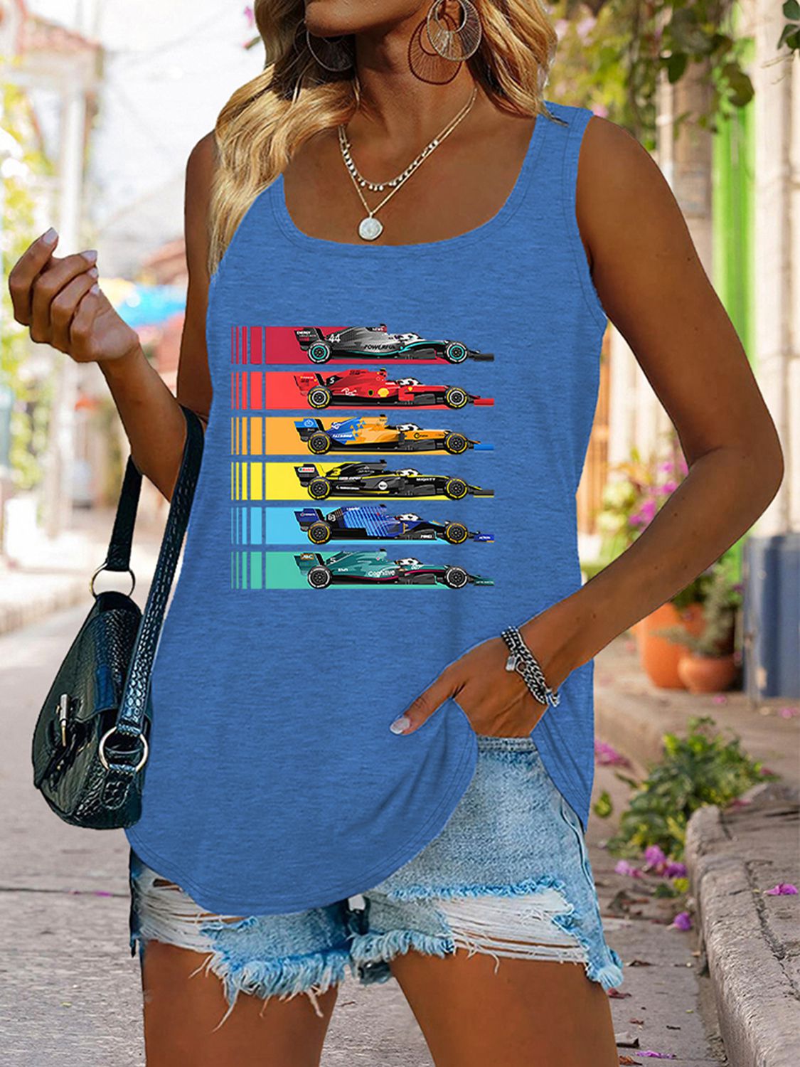 Stilla | Neck Race Car Graphic Tank Top