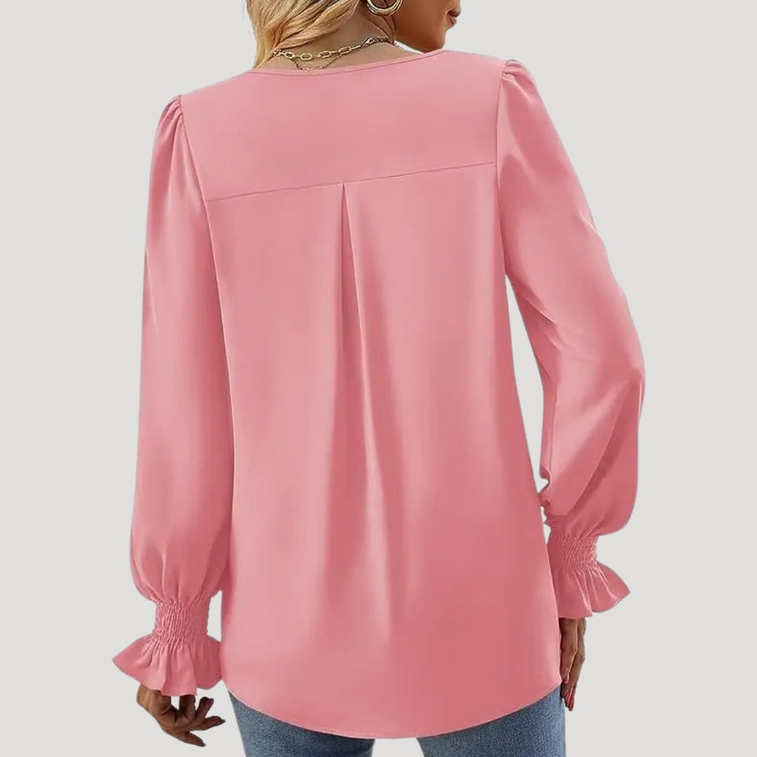 Stilla | Elegant V-Hals Langærmet Bluse