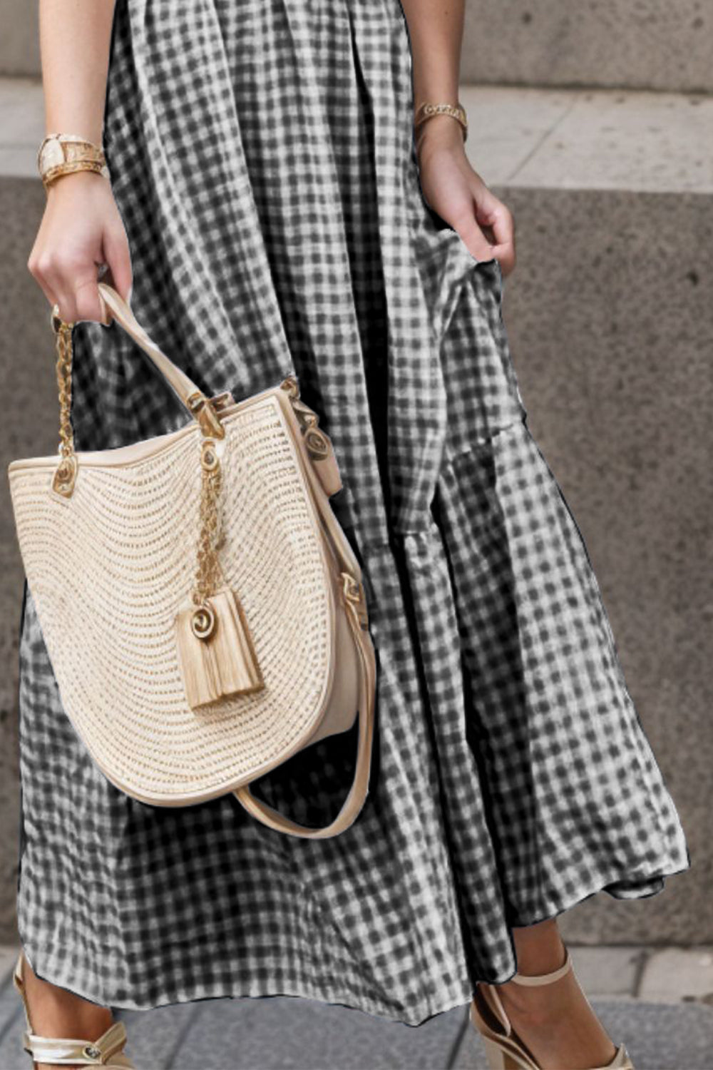 Stilla | Str. Smocked Ruffled Plaid Ruffle Hem Kjole