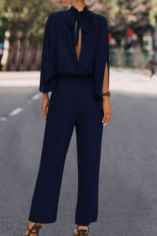 Stilla | Back Mock Neck Split Sleeve Jumpsuit