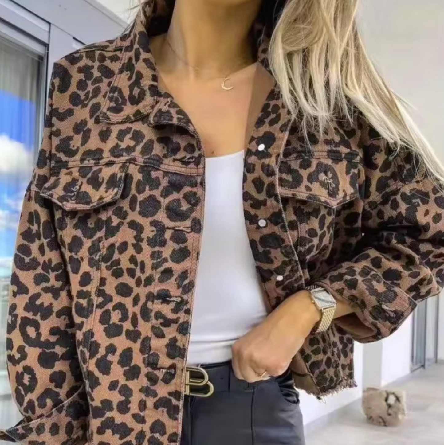 Stilla | Denimjakke Med Leopardprint