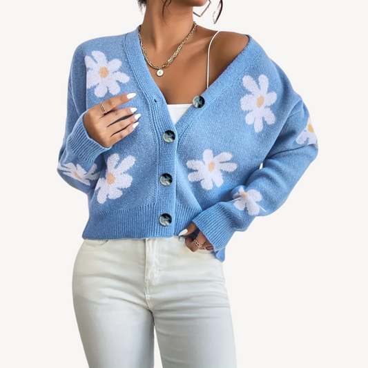 Stilla | Floral Knap-Front Cardigan til Kvinder