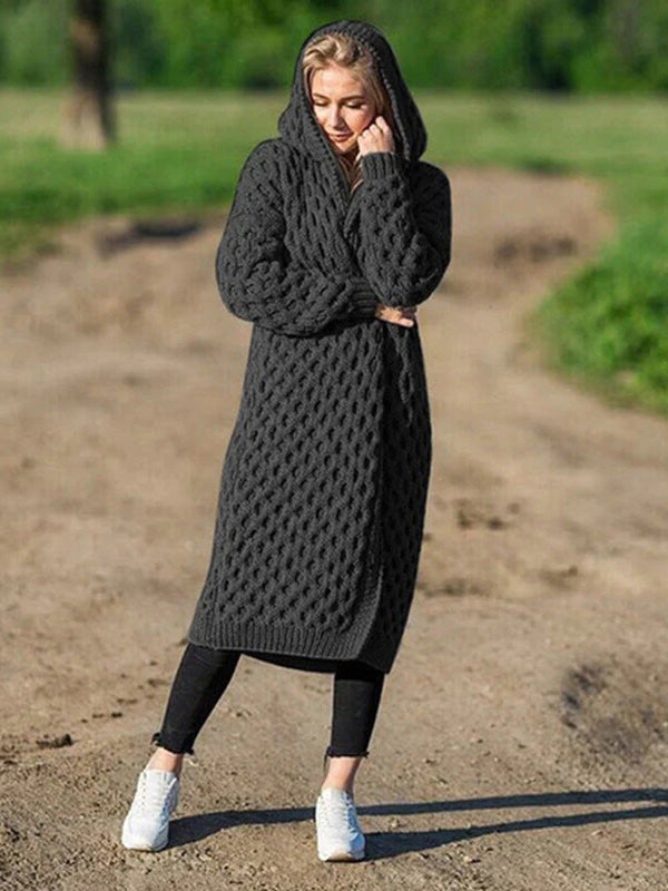 Stilla | Vinter Varm Hætte Cardigan Strik Sweater