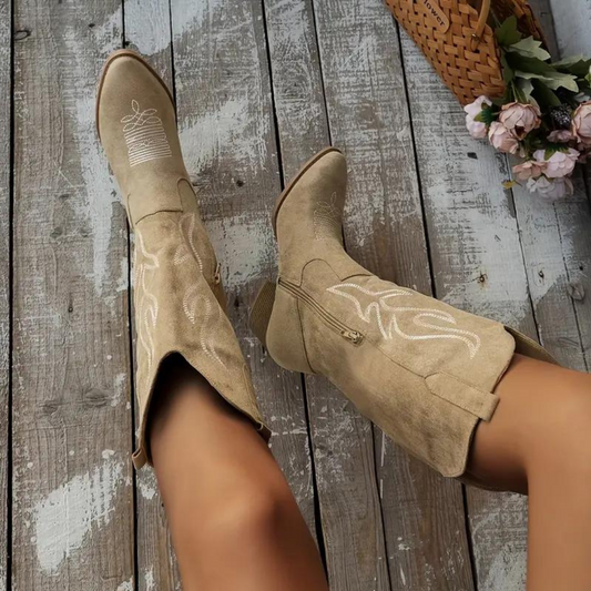 Cowboy Støvler | Retro Chunky Heel Spidsstøvler med stilfuld sideskindslynge