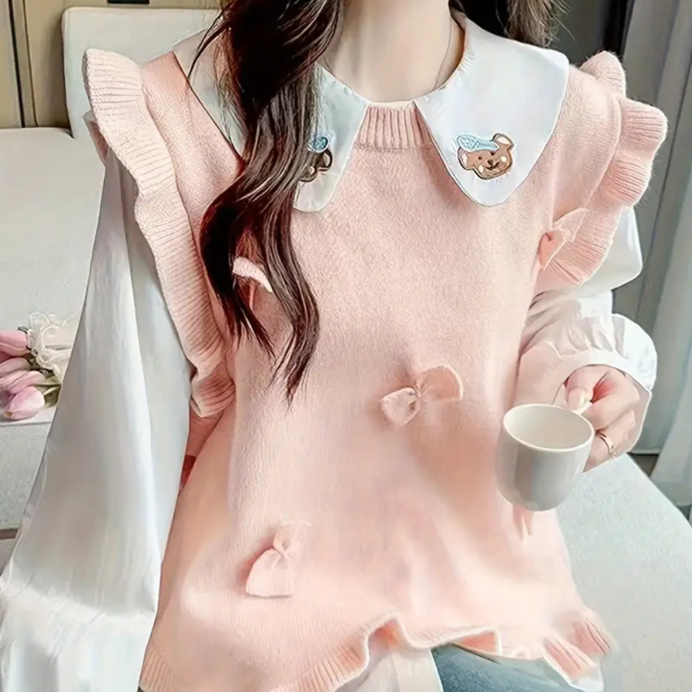 Stilla | Udenærmet Strikvest med Sløjfe til Damer