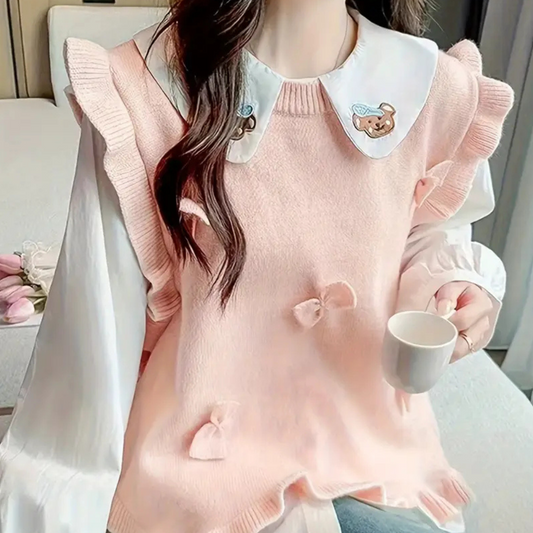 Stilla | Udenærmet Strikvest med Sløjfe til Damer