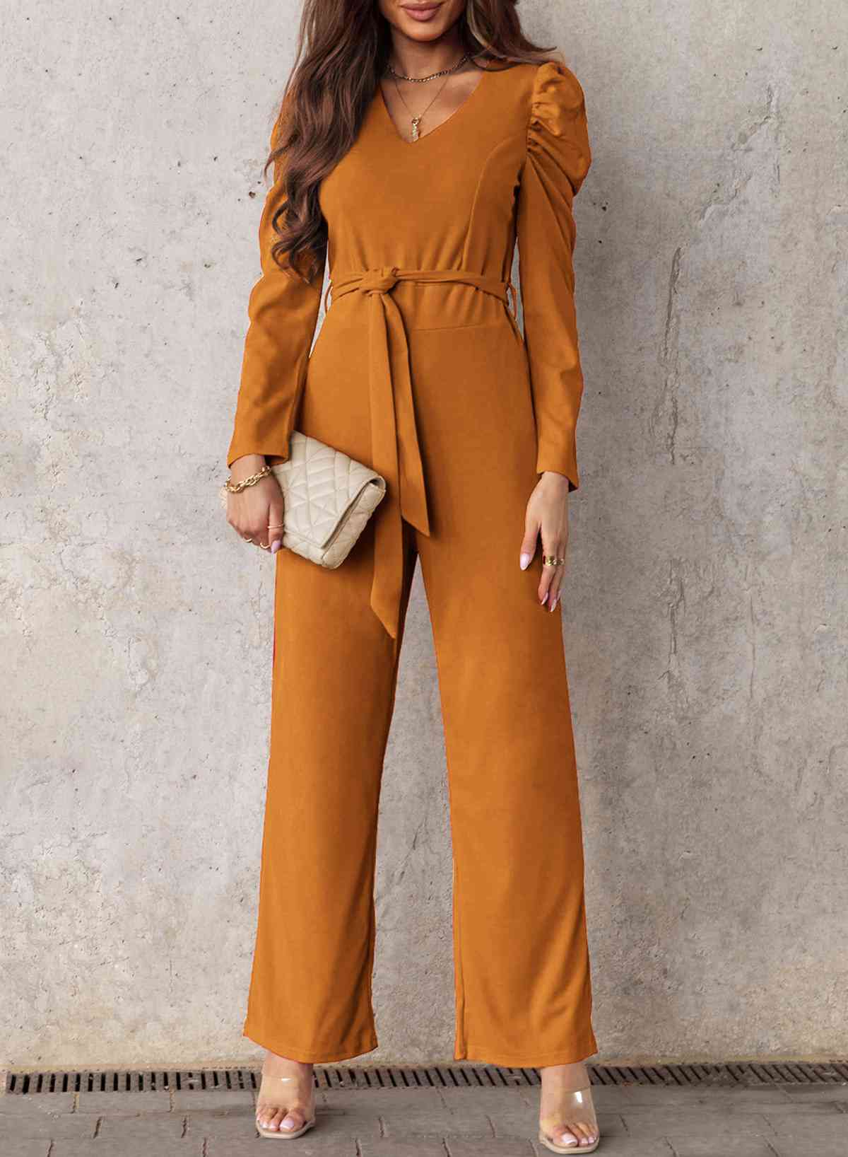 Stilla | Lang Puff Ærme V-hals Jumpsuit