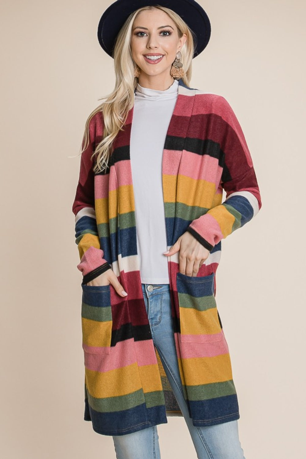 Stilla | Farveblok Stribet Åben Front Cardigan