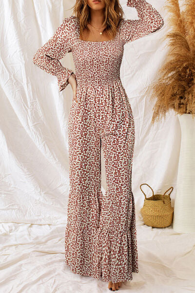 Stilla | Smocked Flounce Sleeve Square Neck Jumpsuit