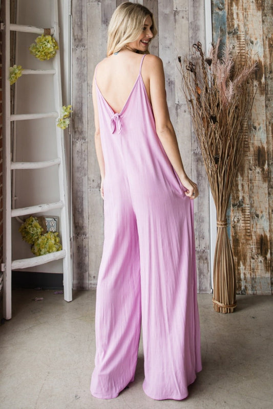 Stilla | Pocketed Spaghetti Strap V-hals Bred Ben Jumpsuit