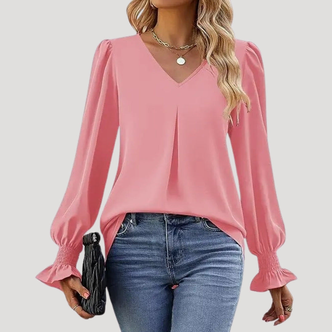 Stilla | Elegant V-Hals Langærmet Bluse