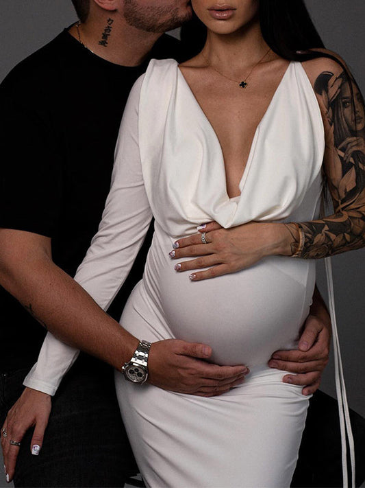 Stilla | Enkeltslæb Slips På Ryggen V-hals Elegante Tynd Fest Maxi Kjoler Fotoshoot Gravid