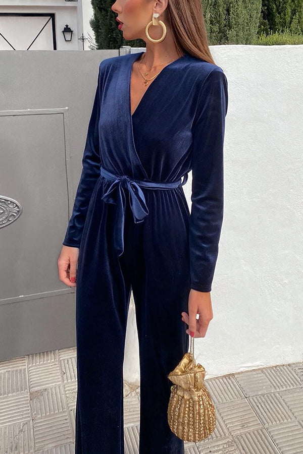 Stilla | Endless Cheer Bælte Velvet Bred Ben Jumpsuit
