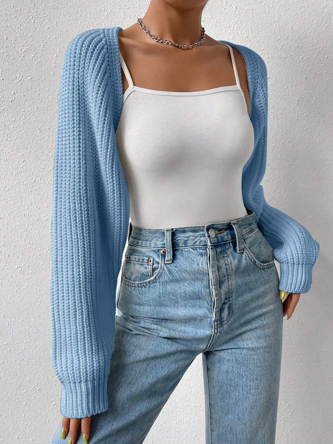 Stilla | Åben Front Langærmet Cropped Cardigan