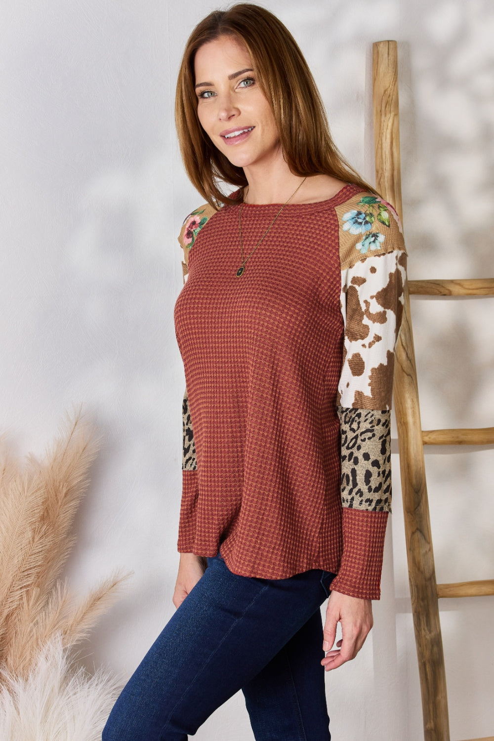 Stilla | Co Plus Size Leopard Vaffelstrik Bluse