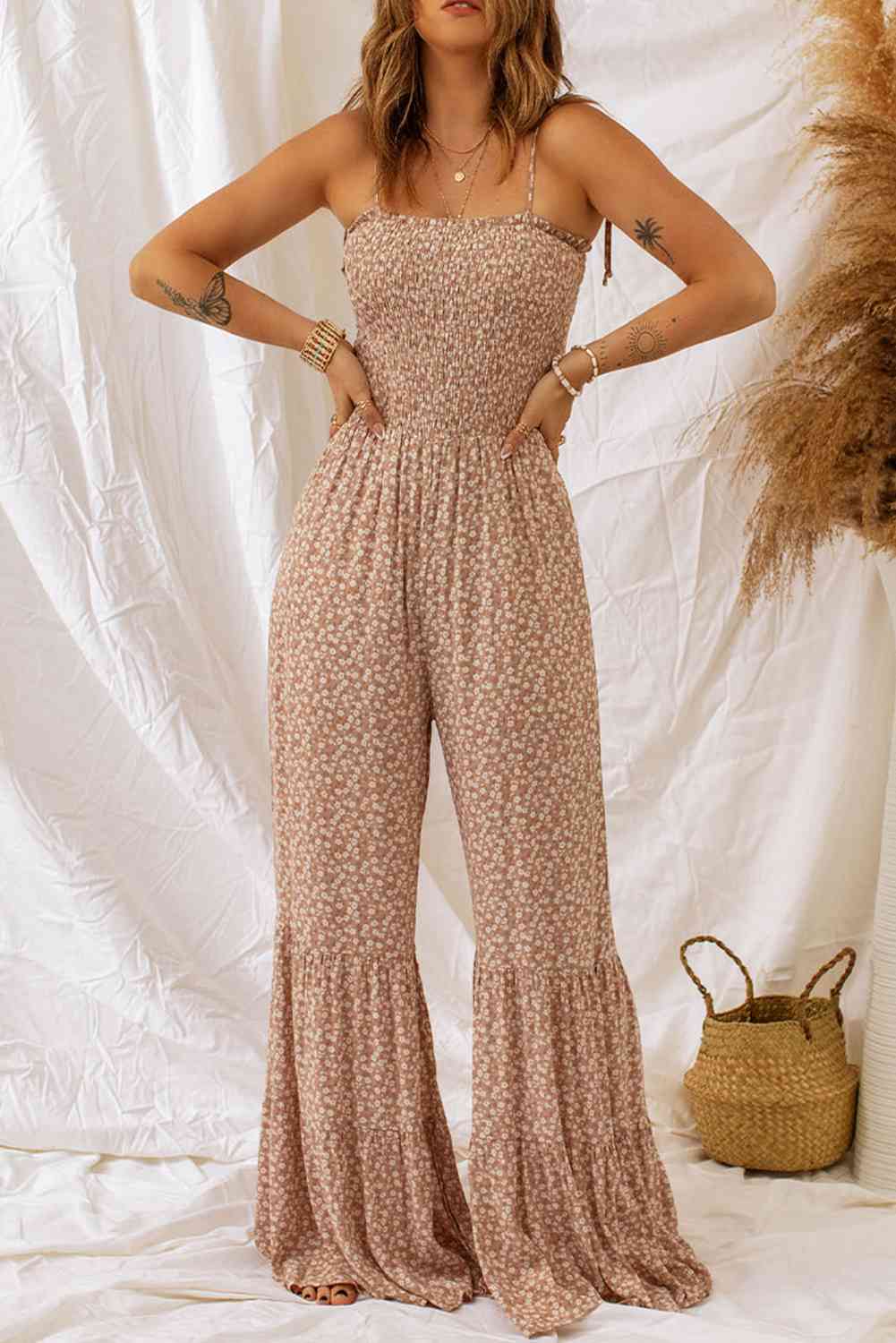 Stilla | Spaghetti strop smocket bred benet jumpsuit