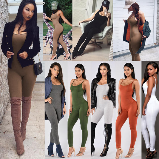 Dame komfortabel og figurformet jumpsuit med smalle stropper Stilla