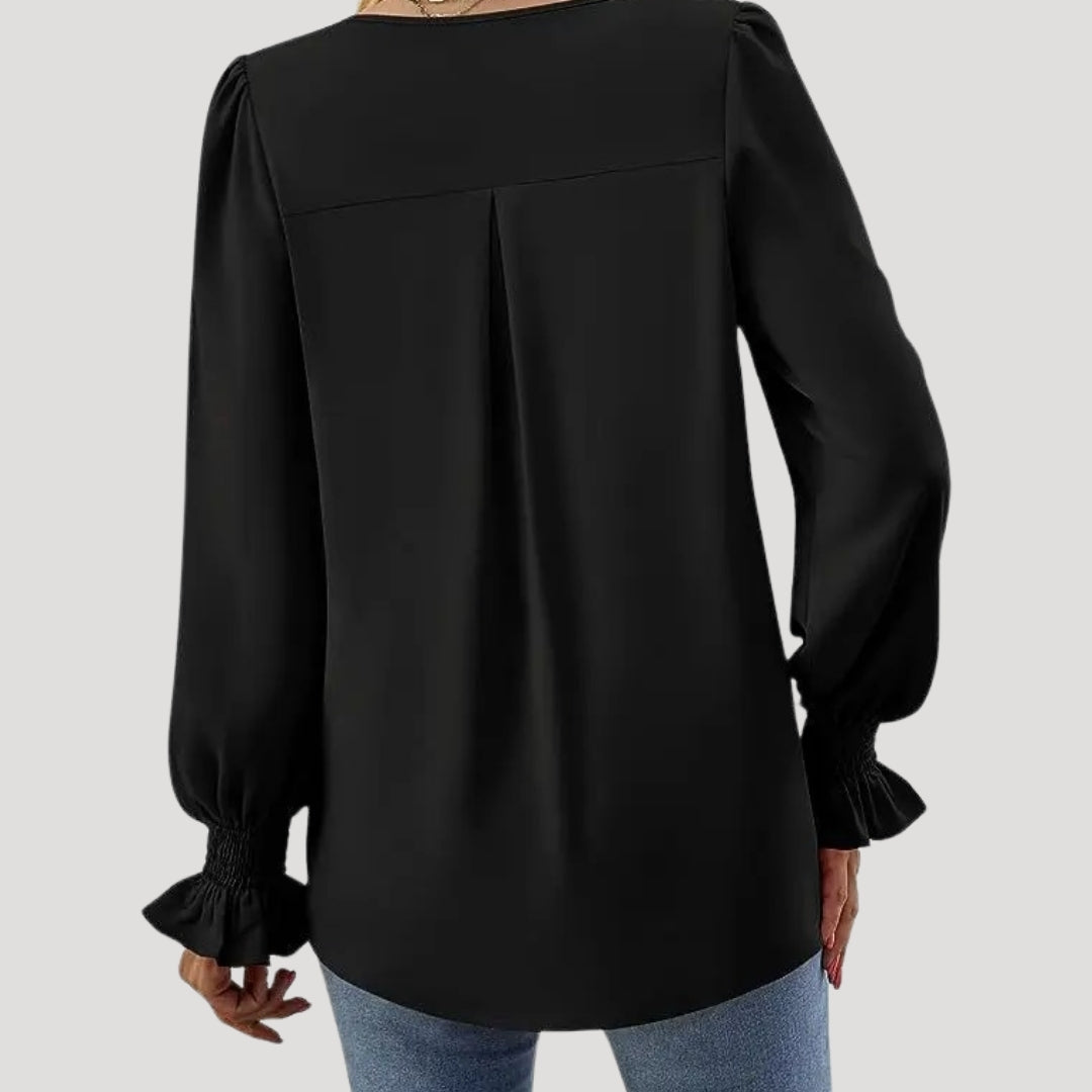 Stilla | Elegant V-Hals Langærmet Bluse