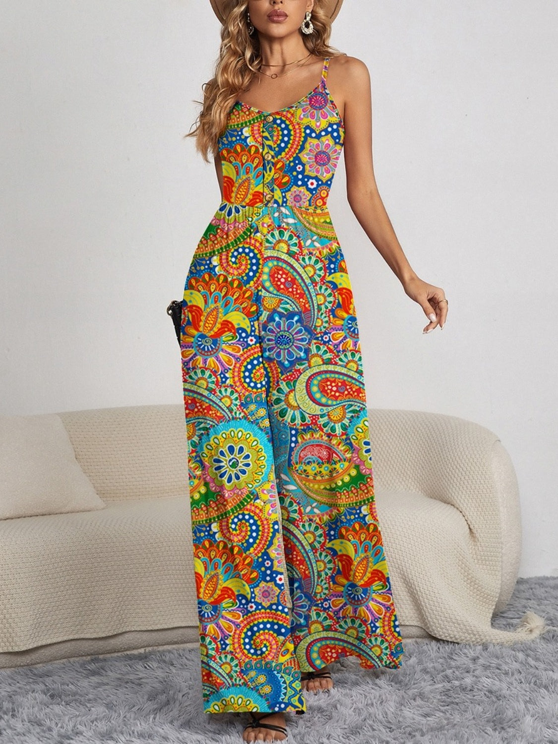 Stilla | Knap Spaghetti Strop Bred Ben Jumpsuit