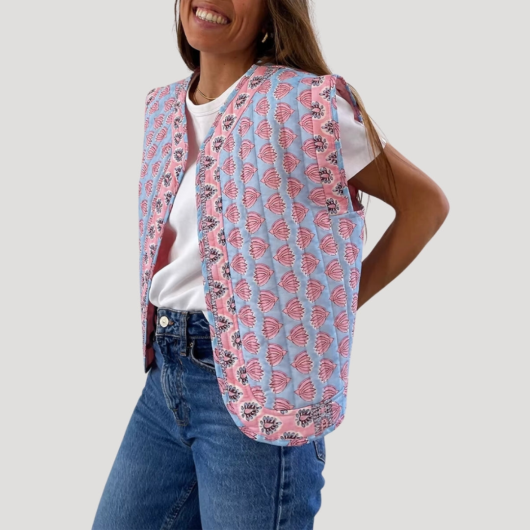 Stilla | Quilted Ærmeløs Trykt Vest