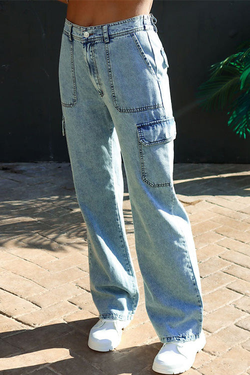 Stilla | Distressed Lommer Denim Cargo Bukser
