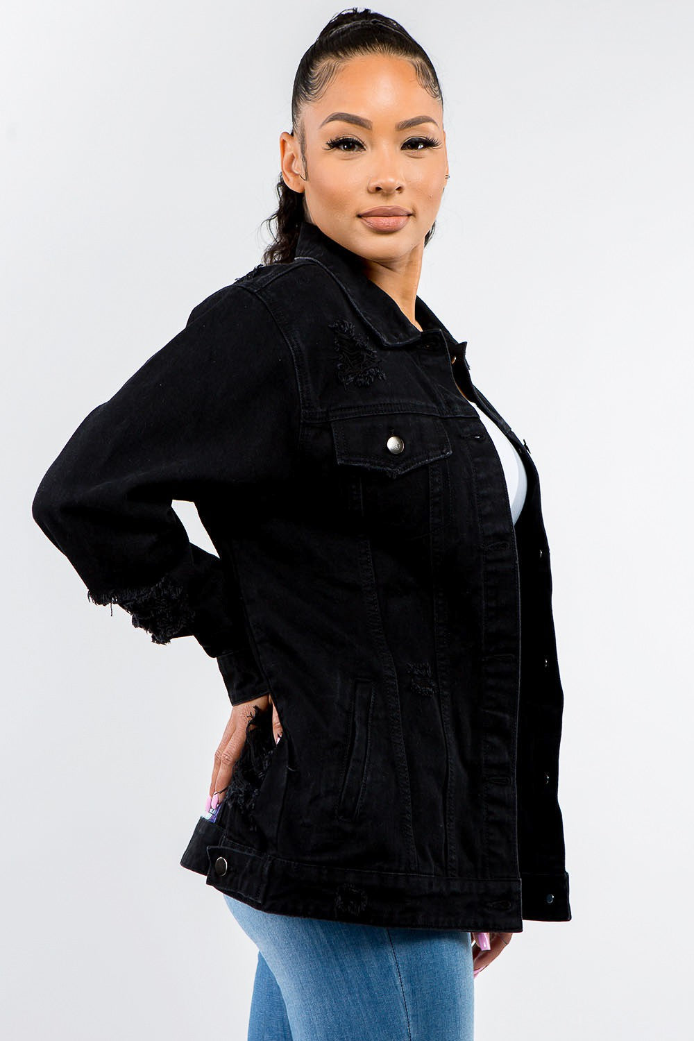 Stilla | American Bazi Plus Size Jeansjakke Med Knapliste