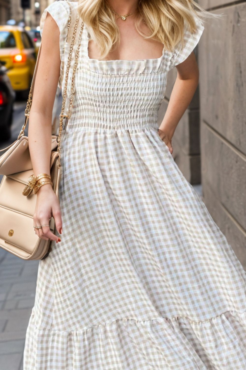 Stilla | Str. Smocked Ruffled Plaid Ruffle Hem Kjole