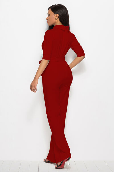 Stilla | Neck Tie-livvidde Halv Ærme Jumpsuit