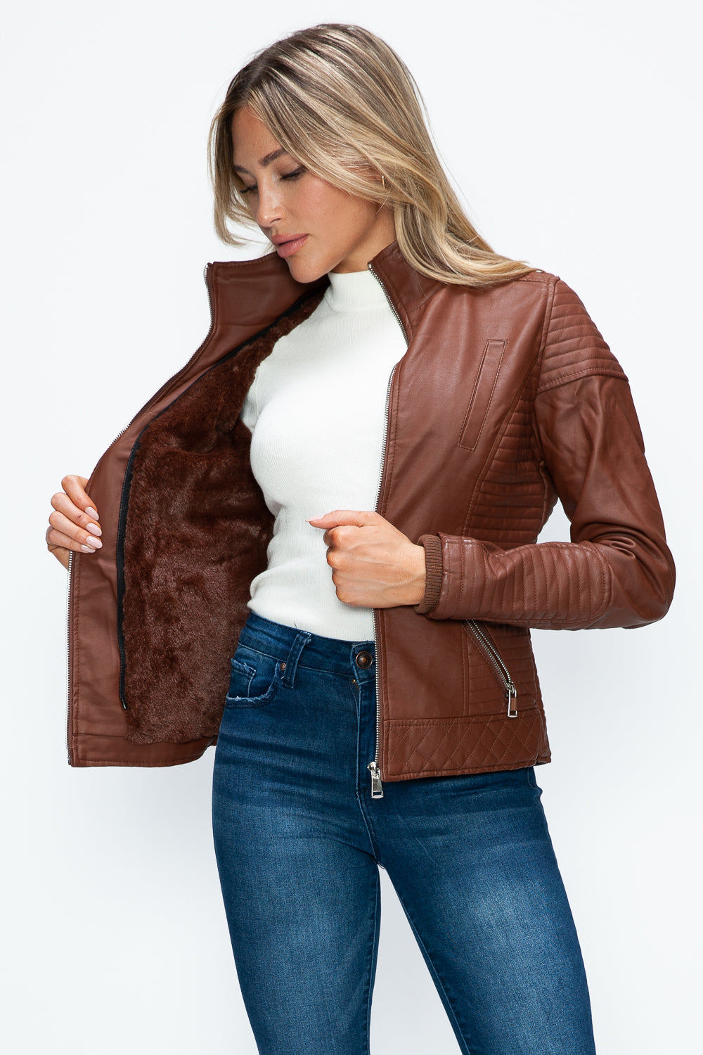 Stilla | Faux Layered Double-Zipper Jacket with Fuzzy Hood