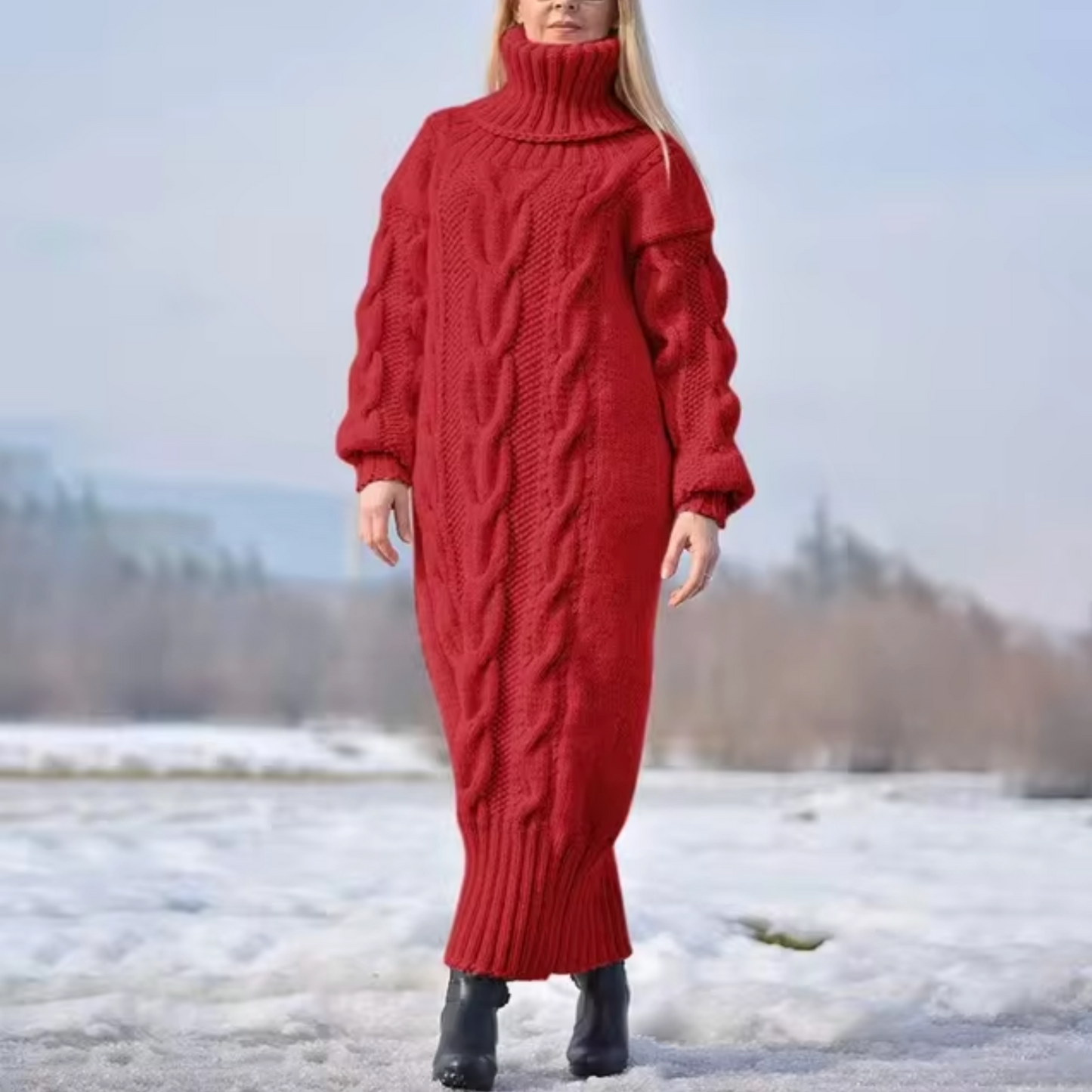 Stilla | Rullekrave sweater, Lang kjole