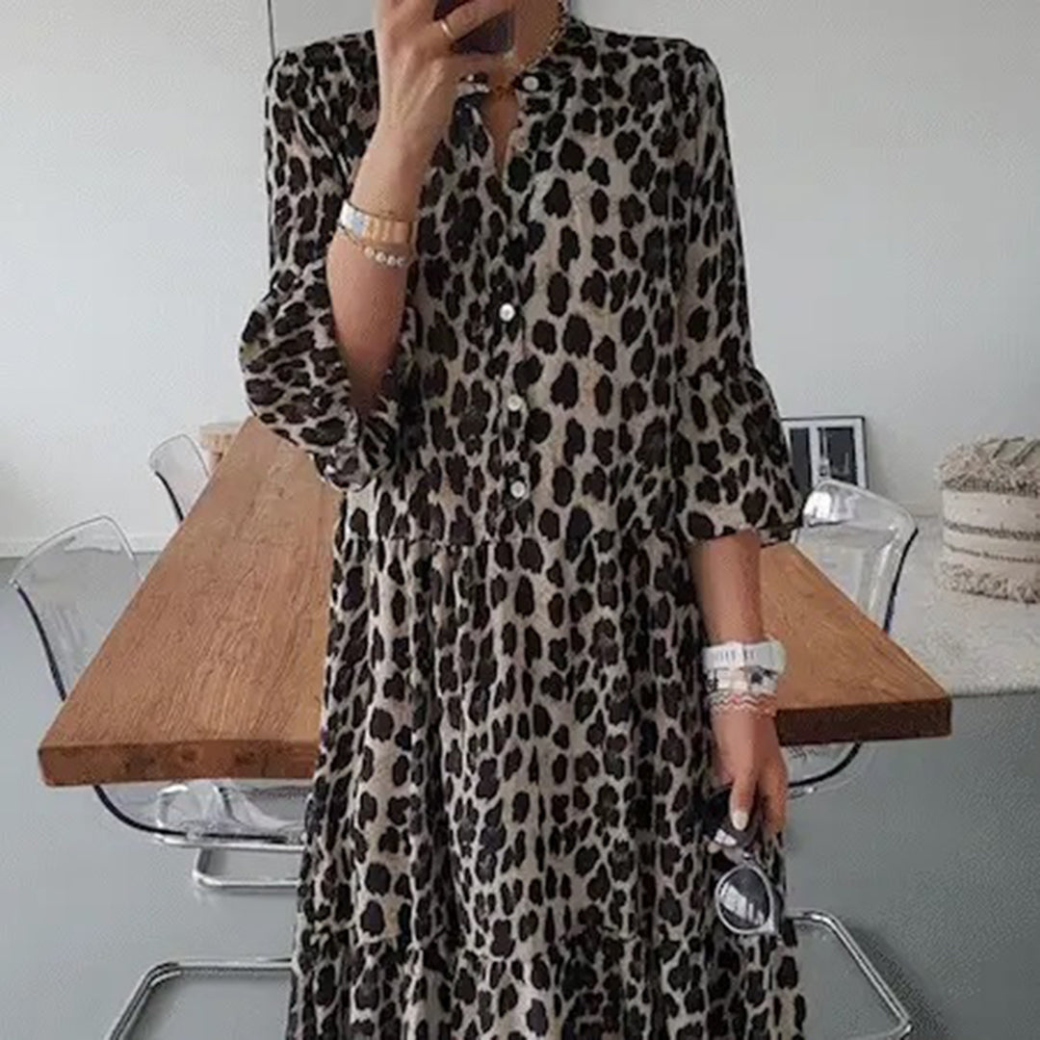 Stilla | Skjorte kjole dame leopardmønster