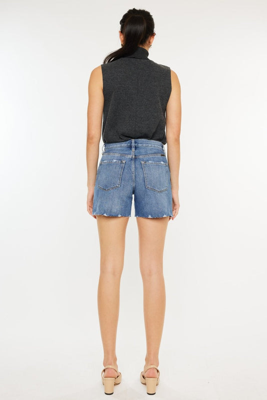 Stilla | Slidt Højtaljede Denim Shorts