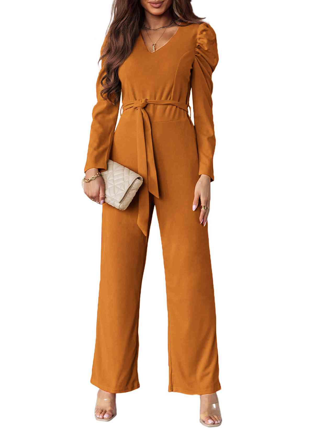 Stilla | Lang Puff Ærme V-hals Jumpsuit