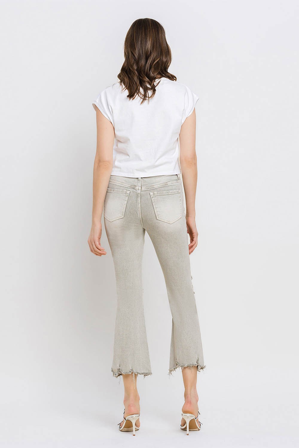 Stilla | Distressed Raw Hem Cropped Flare Jeans