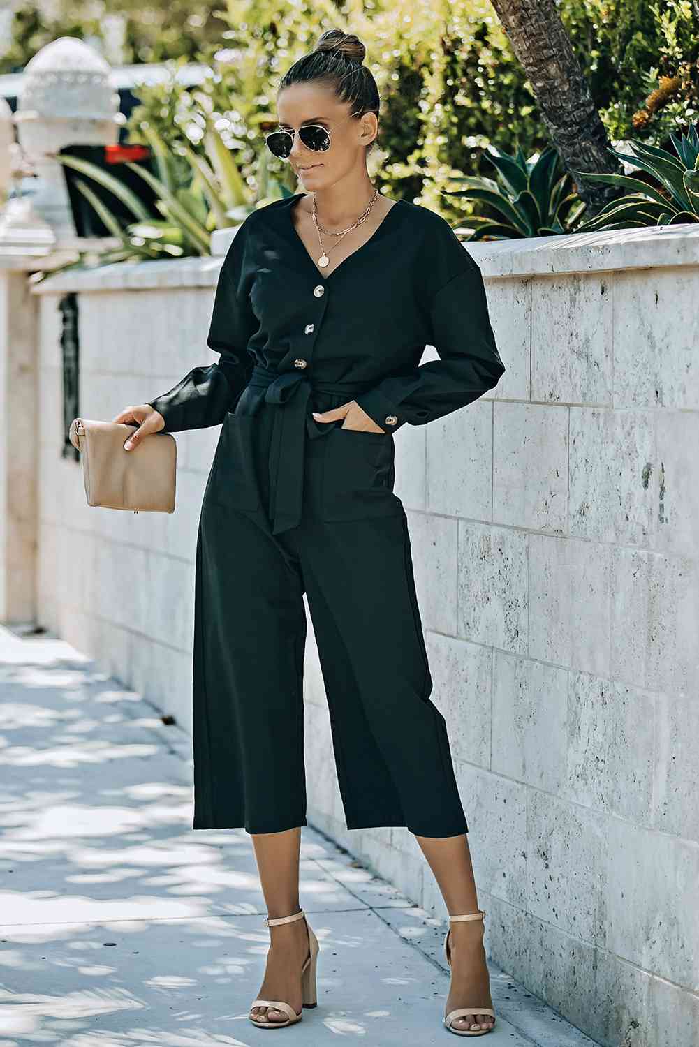 Stilla | Knapfront Cropped Jumpsuit