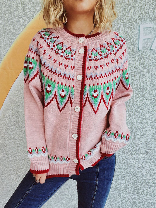 Stilla | Geometrisk Rund Hals Langærmet Cardigan