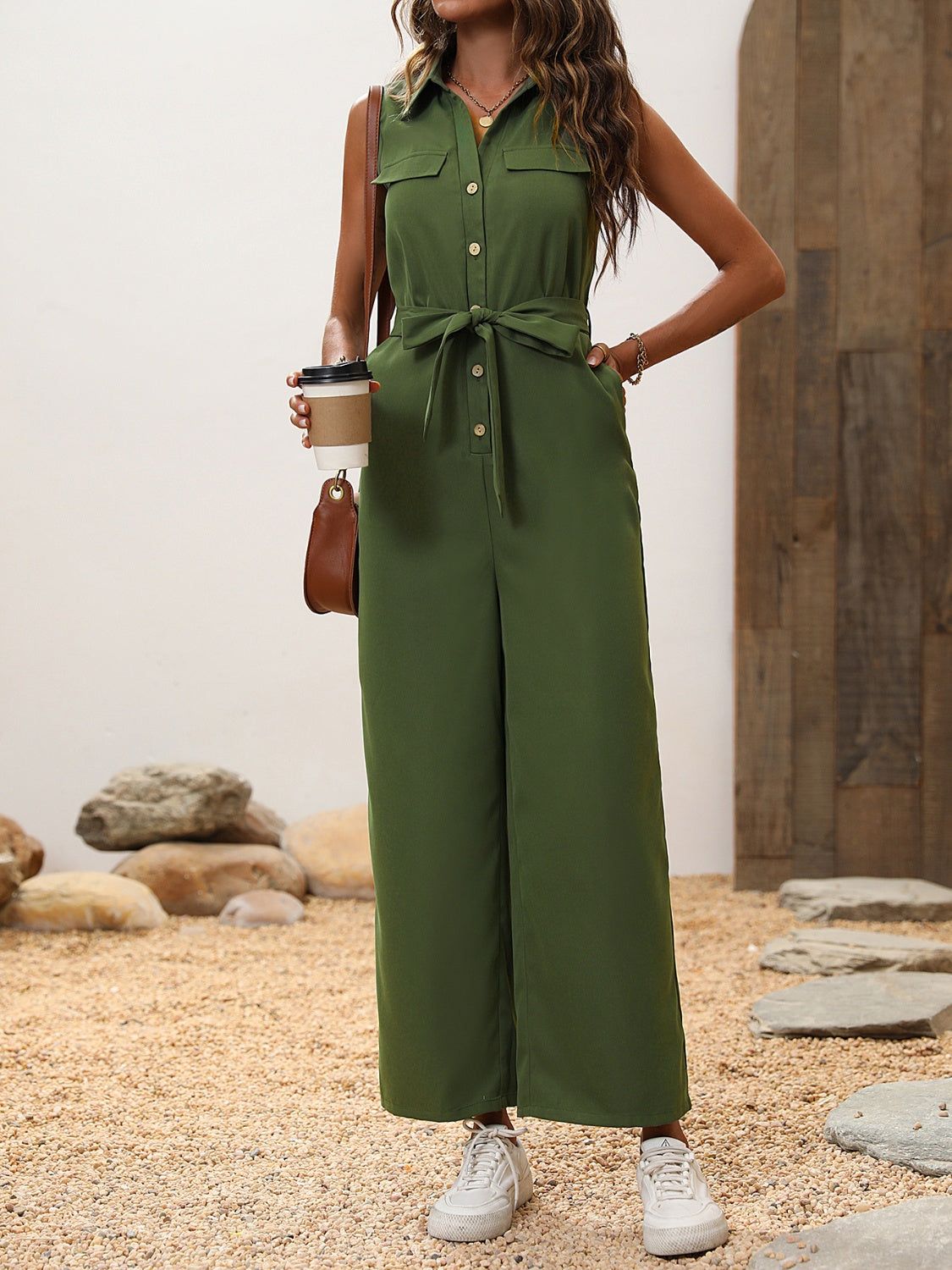 Stilla | Talje Ærmeløs Bred Ben Jumpsuit